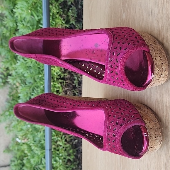 JIMMY CHOO 'PAPINA' BERRY WINE SUEDE CORK WEDGE Size 40 - Picture 2 of 14